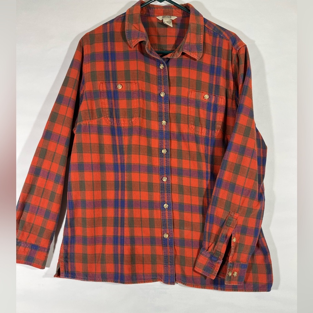 DULUTH TRADING CO FLANNEL BUTTON UP COTTON SHIRT LONG SLEEVE WOMEN XL RED PLAID